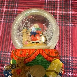 Festive Snow Globe with Santa and Teddy Bear